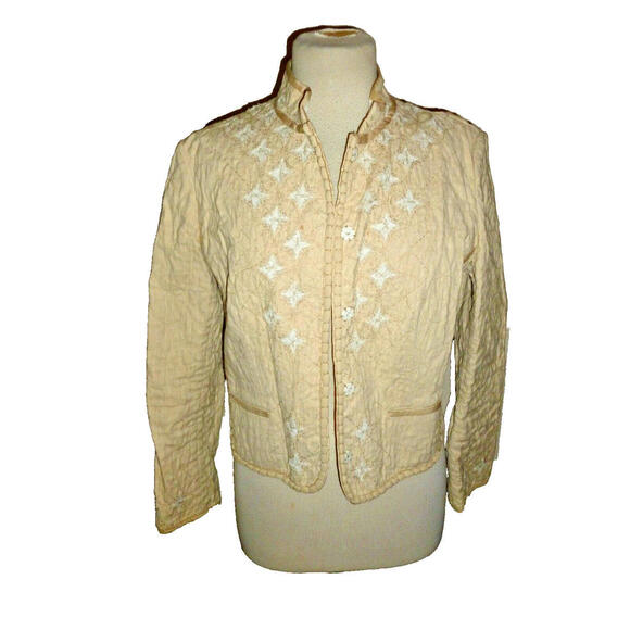 Tahari Jacket Blazer Textured Quilted Sewn Beige Feedsack Style S Small - Picture 1 of 8